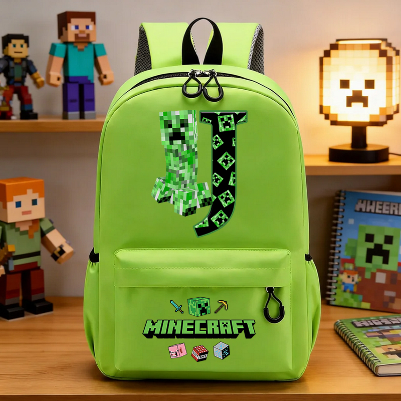 Art Craft Material - Miner Crafting Pixel Grundschultasche, grüner Buchstabe