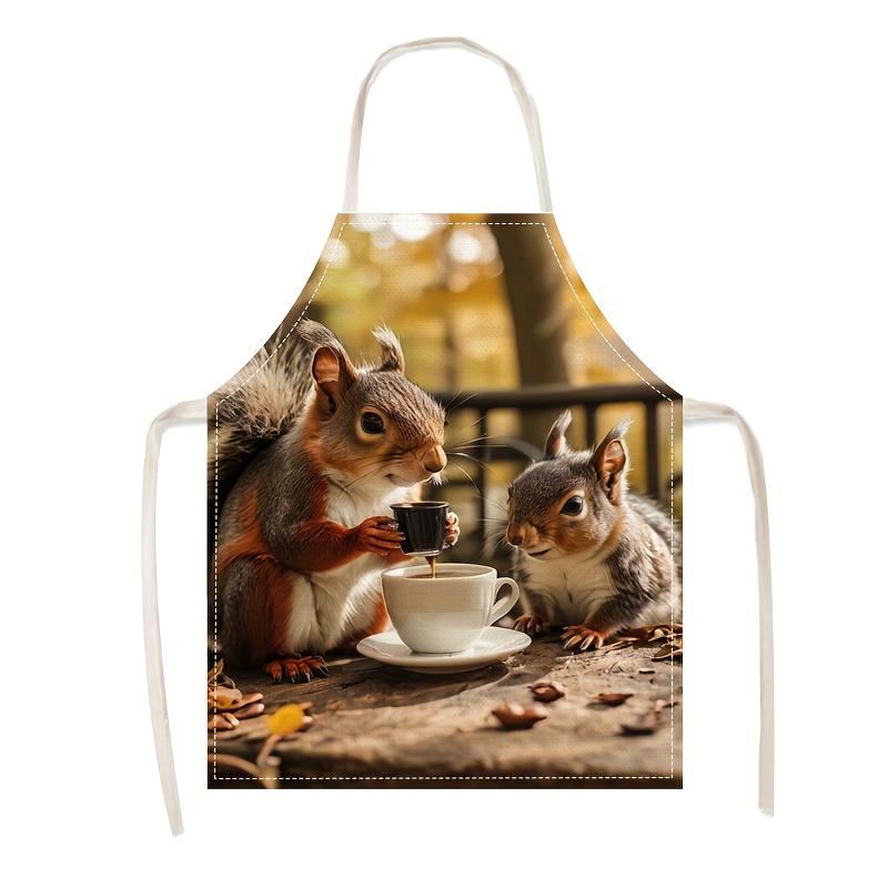 Art Craft Gift Ideas - Leinen-Schürze mit Eichhörnchen-Kaffee-Szenerie-Druck für Küche, Kochen,