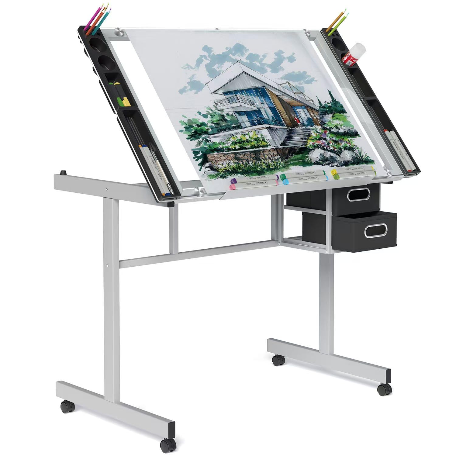 Art Crafting - Verstellbarer Zeichentisch mit Glasplatte, Kunst- und