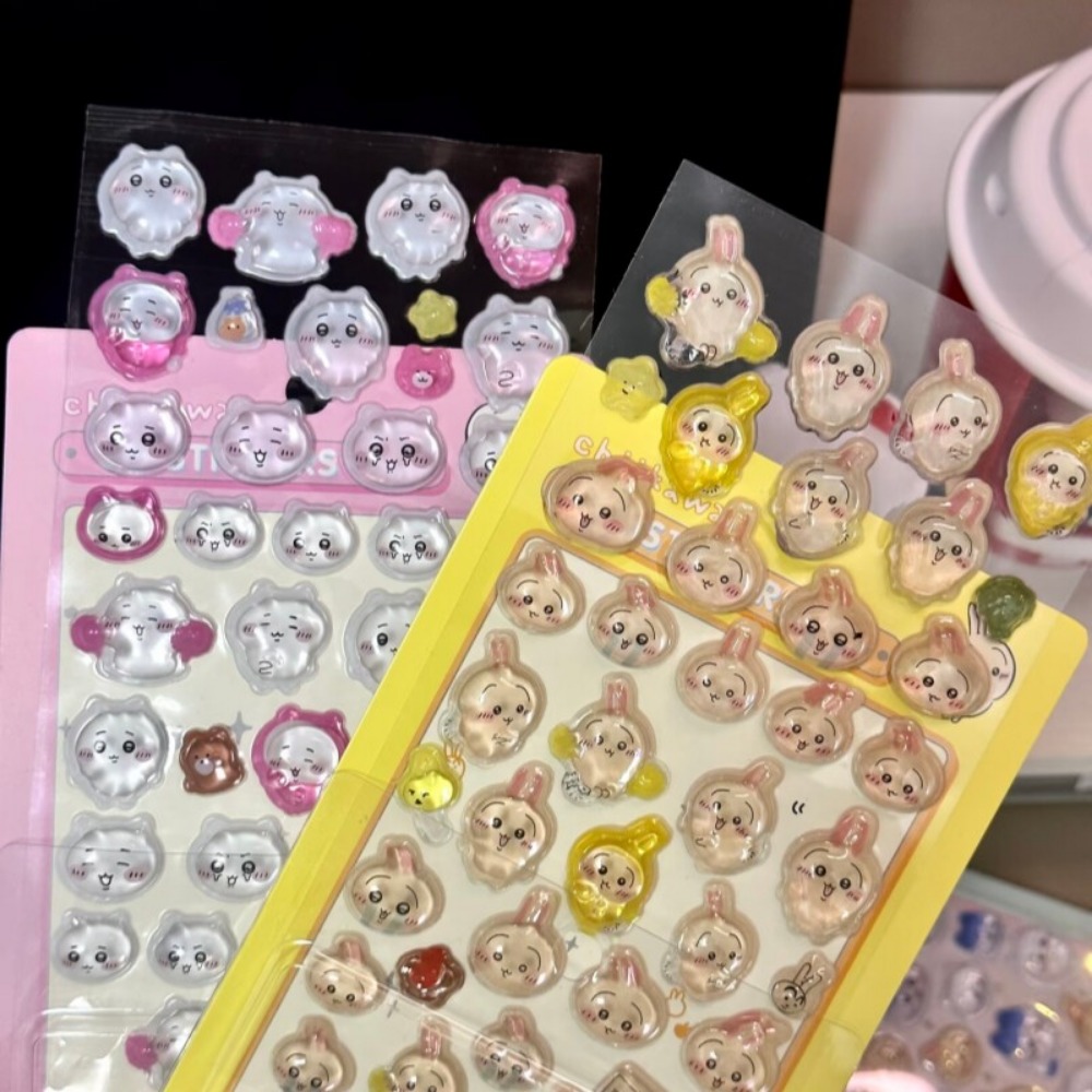 Art Craft Japan - Niedliche Chiikawa 3D-Kristall-Prägeaufkleber DIY-Dekor-Abziehbilder für Studenten-Tagebücher,